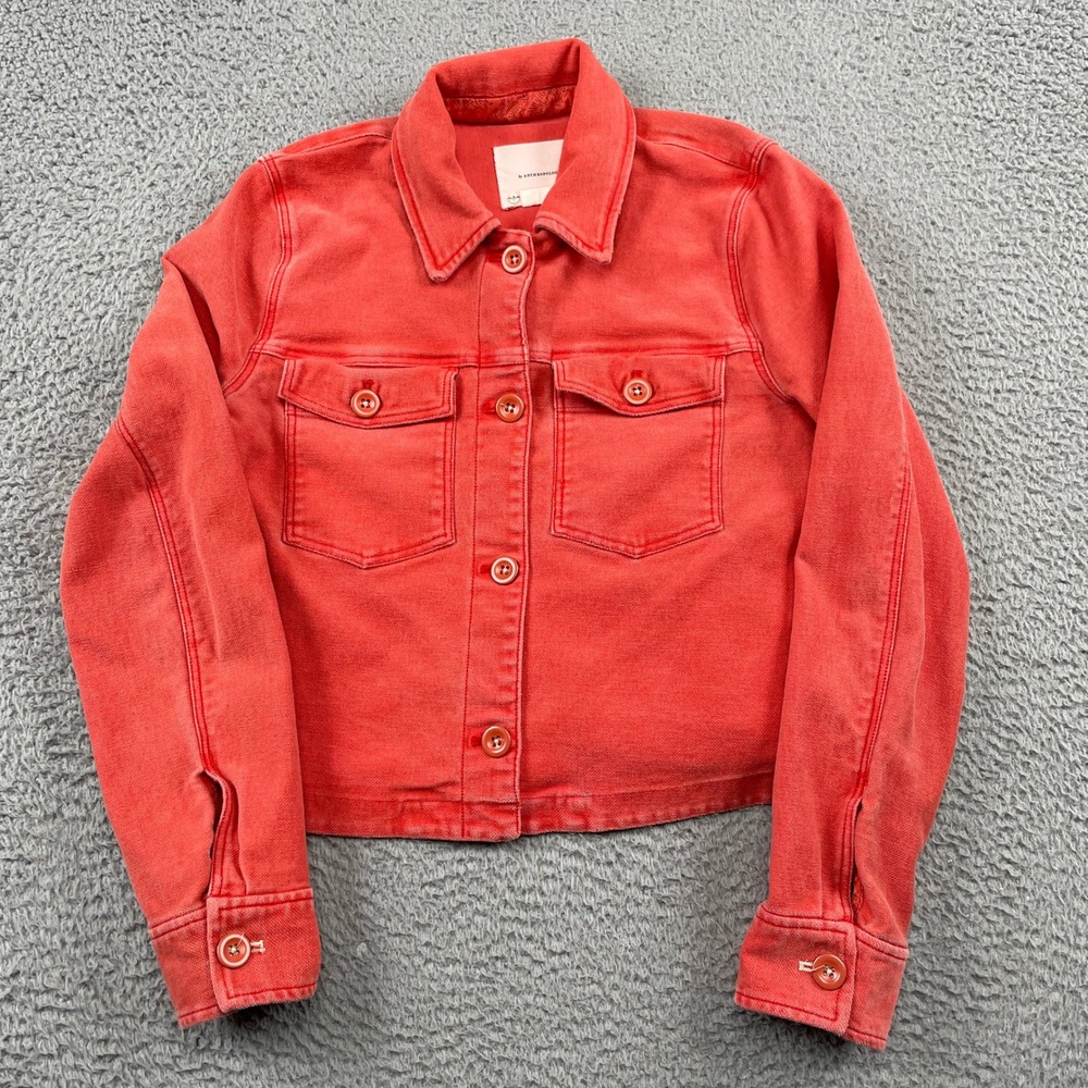 Anthropologie Jacket‎ Womens Small Red Cropped Button Front Utility OB1103958